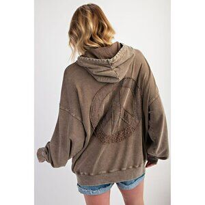 Heart and Soul Peace Sign French Terry Hoodie in Coffee